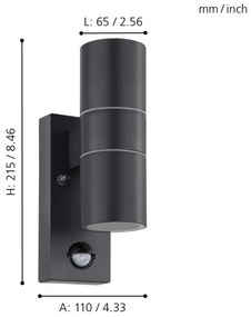 Eglo 32899-LED Vonkajšie nástenné svietidlo so senzorom RIGA 5 2xGU10/3W/230V IP44