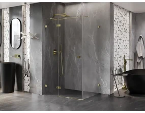 Mexen Lunar T, výklopný ľavý sprchový kút 140 x 100 cm, 8mm číre sklo, zlatý profil, 834T-140-100-50-00-L