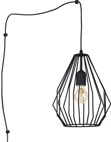 TK-LIGHTING Nástenná kovová lampa s vypínačom BRYLANT, 1xE27, 60W, diamant, čierna