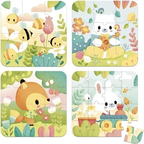 Janod Puzzle 4v1 v kufríku: Zvieratká 6-9-12-16 ks