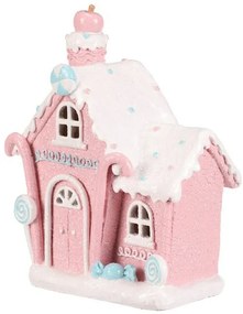 Vianočná dekorácia Domček z cukroviniek, polyresin, LED, ružová