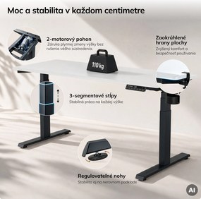 Elektrický stôl s nastavením výšky ergonomický antracitovo-bieli, 1600x800 mm: ARIA
