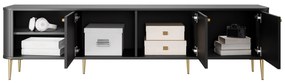 TV stolík Vesper 3D 187 cm - čierny / zlaté nohy