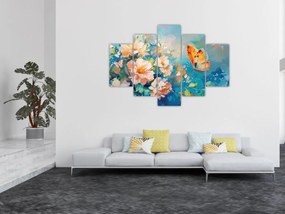 Obraz - Motýľ a kvety, olejomaľba II. (150x105 cm)