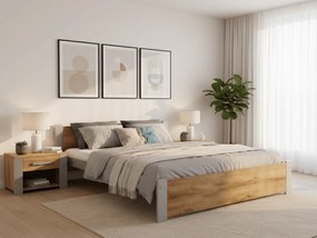 Posteľ IKAROS 140 x 200 cm, dub artisan/sivá Rošt: S lamelovým roštom, Matrac: Matrac DELUXE 10 cm