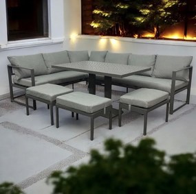 Veľký záhradný rohový set XL-NM-21 - sivý + sivé vankúše