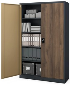 Kancelárska kovová skrinka na dokumenty JAN II, Eco Design: antracit/orech