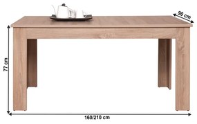 Stôl rozkladací typ 12, dub sonoma, 161-210x77 cm, GRAND