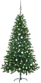 Umelý vianočný stromček s LED a súpravou gulí 150 cm zelený 3077726