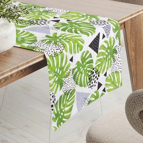 Biante Bavlnený behúň na stôl Sandra SA-175 Zelené listy Monstera 45x180 cm