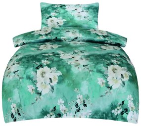 Zelené obliečky na jednolôžko z bavlneného saténu 140x200 cm Fiona – My House