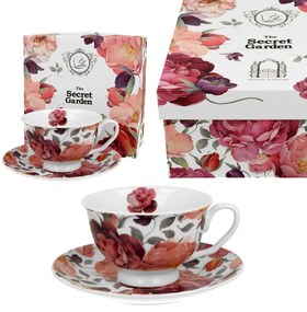 Porcelánová šálka na nohe s podšálkou Royal Spring Roses White 250 ml