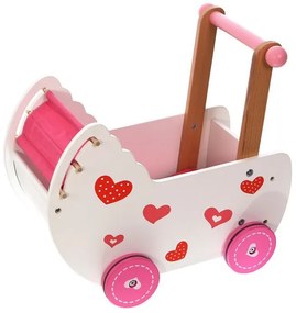 EcoToys Drevené chodítko Kočík, ružová-biela, 2150