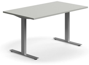 Kancelársky stôl QBUS, rovný, 1400x800 mm, T-rám, strieborný rám, svetlošedá