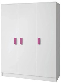 Trojdverová šatníková skriňa do detskej izby Sven, úchytky - šírka 120 cm, ružová