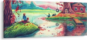 Obraz - Aquarel, Zátoka v horskej dedinke (120x50 cm)