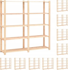 vidaXL Regály s 5 policami 10 ks 170x38x170 cm borovicový masív 500 kg