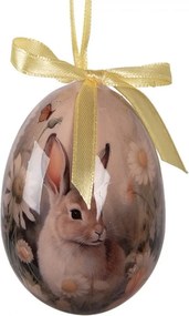 6ks dekorácia farebné závesné vajíčko s zajačikmi Spring Egg - Ø 5*8 cm