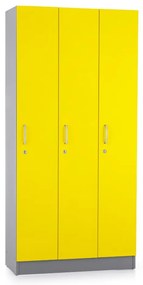 Drevená šatníková skrinka Visio LUX - 3 oddiely, 90 x 42 x 190 cm, žltá