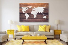 Obraz mapa sveta s dreveným pozadím - 120x80
