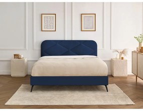 Tmavomodrá čalúnená dvojlôžková posteľ s roštom 140x190 cm Prune – Bobochic Paris
