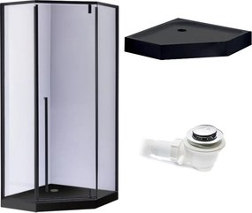 BPS-koupelny Päťuholníkový sprchovací kút BS07A 80x80 čierny/transparent + vanička SXL07A BL čierna