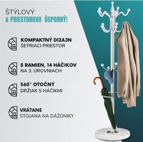 Stojanový vešiak TENZY s mramorovým podstavcom, 37x173cm, biela Casaria