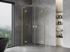 Mexen Mist-H L Duo, 2-krídlový sprchový kút 90 x 90 cm, číre sklo, zlatý matný profil, 8A5L-090L-090P-55-00