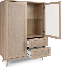 Vysoká skrinka s presklením Bali, dub sonoma/výplet