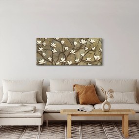 Obraz - Biele magnólie na kamennom murive (120x50 cm)