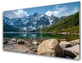 Obraz na skle Hora jazero príroda 140x70 cm