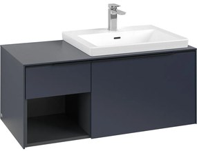 VILLEROY &amp; BOCH Subway 3.0 závesná skrinka pod umývadlo (umývadlo vpravo), 2 zásuvky + regálový prvok, s LED osvetlením, 1001 x 516 x 422,5 mm, Marine Blue, C571L1VQ