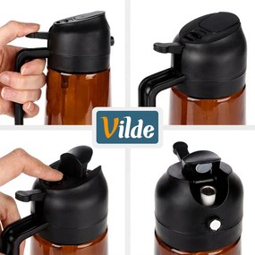 VILDE Sklenený rozprašovač a dávkovač na olej 2v1 450ml - hnedé sklo