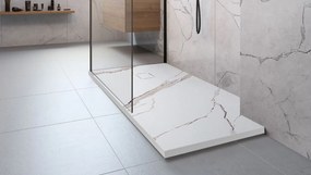 Štvorcová sprchová vanička z SMC kompozitu REA BAZALT CARRARA 90x90 cm, biely mramor