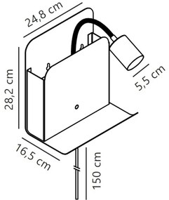 Nordlux - Nástenné svietidlo s poličkou a USB ROOMI 1xGU10/8W/230V biela