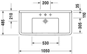 Duravit Starck 3 - Umývadlo do nábytku 1050x485 mm, 1 otvor pre batériu prepichnutý, 2 predpichnuté, biela 0304100030