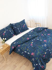 Predĺžené bavlnené obliečky Renforcé - Herbár tmavo modrý