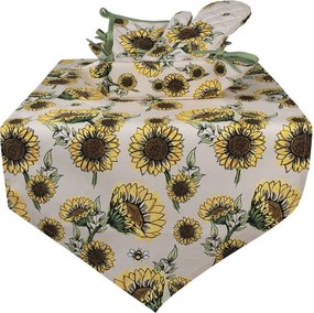Béžový bavlnený behúň so slnečnicami Sunny Sunflowers - 50*160 cm