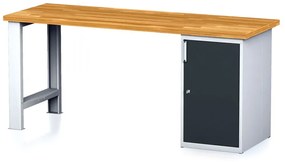 Dielenský pracovný stôl MECHANIC I, pevná noha + dielenská skrinka na náradie, 2000 x 685 x 880 mm, antracitové dvere