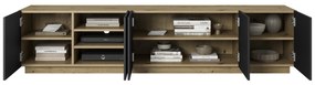 RTV skrinka Asha 200 cm s ryhovaným čelom - artisan / čierny mat