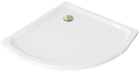 Mexen Flat polkruhová sprchová vanička slim 100 x 100 cm, biela, syfon zlatá - 41101010G
