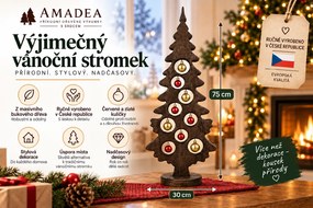 AMADEA Dekorácia vianočný strom na podstavci s guľami morený 75 x 30 cm, český výrobok