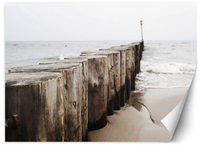 Fototapeta, Mořská pláž vlnolam krajina - 300x210 cm