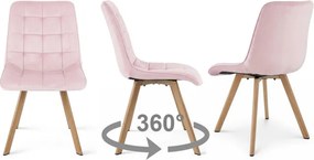 Jedálenská stolička CIEZA 360 zamatová, ružová / hnedé nohy