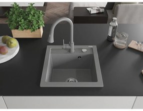 Mexen Vito, 1-komorový granitový drez 490x520x210 mm a drezová batéria Elia, šedá, 6503-71-670101-71