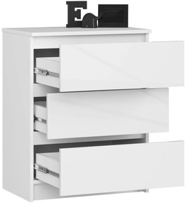 Komoda Kuba 60 cm - 3 zásuvky biela lesklá