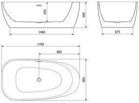 Mexen Giada, voľne stojaca vaňa 170 x 90 cm, biela lesklá, ružové zlato, 52741709000-60