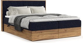 Boxspring posteľ s úložným priestorom v tmavomodro-prírodnej farbe 140x200 cm Asahi – Maison de Rêve