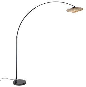 Moderná oblúková lampa čierna s orientálnym tienidlom a bambusom 50 cm - XXL Rina