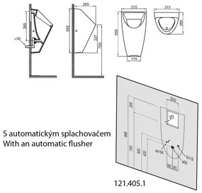 Bruckner - Pisoár SCHWARN zadný prívod, zadný odpad keramika/biela